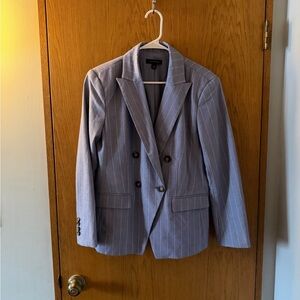 Ann Taylor Double-Breasted Blue Pinstripe Blazer